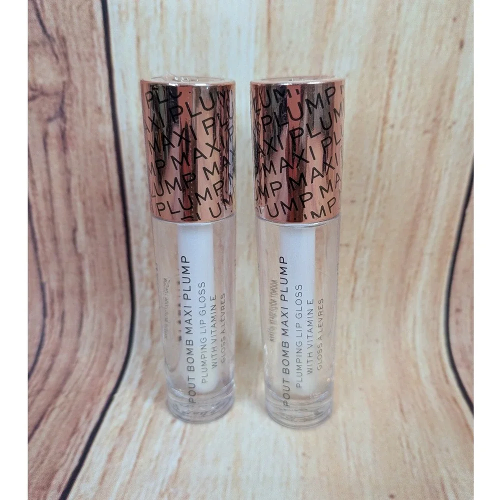 2 Pk Makeup Revolution Pout Bomb Maxi Plump Lip Gloss Clear with Vitamin E